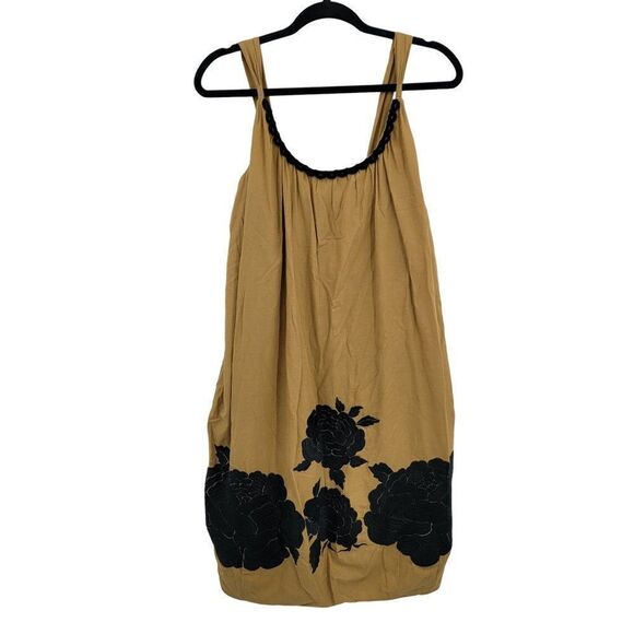Tibi Balloon Dress 4 Camel Black Flower Applique Oversized Casual Grunge - Picture 7 of 16